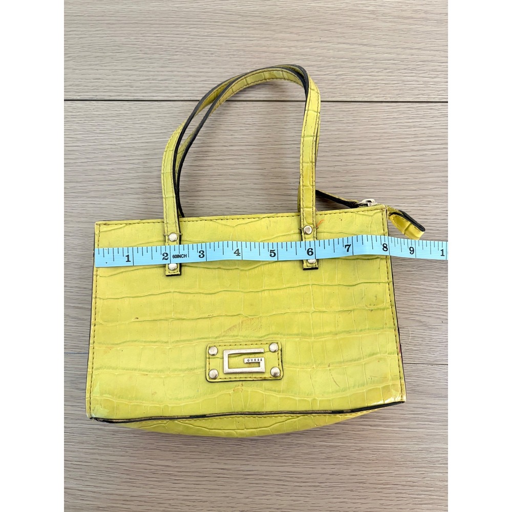 Y2K Guess Vintage Lime Green Croc Embossed Small Tote Bag Faux Leather Handbag - Picture 4 of 5